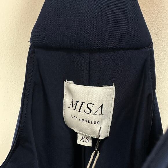 Misa Los Angeles Domino Dress Draped Ruched Navy Knee Length Cocktail XS NWT - Picture 7 of 11